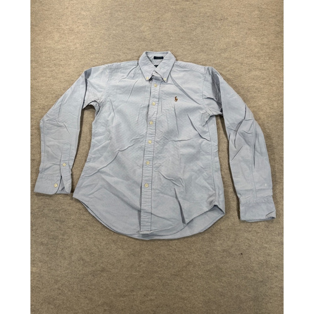 Ralph Lauren Shirt Womens 4 Light Blue Long Sleeve Logo Button Down Classic Fit